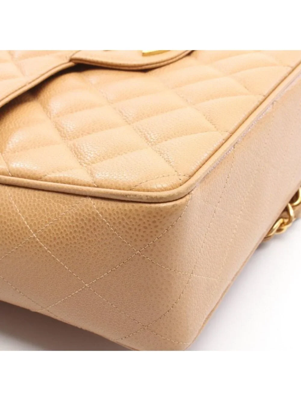 Chanel Shoulder Bag Maxi Quilted 30 Single Flap Beige Caviar Leather Chain